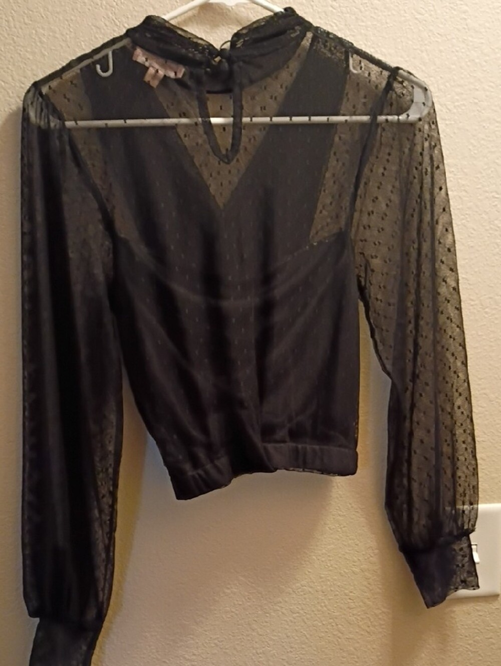 Black Sheer Dot Wrap-Front Blouse - Picture 3 of 6